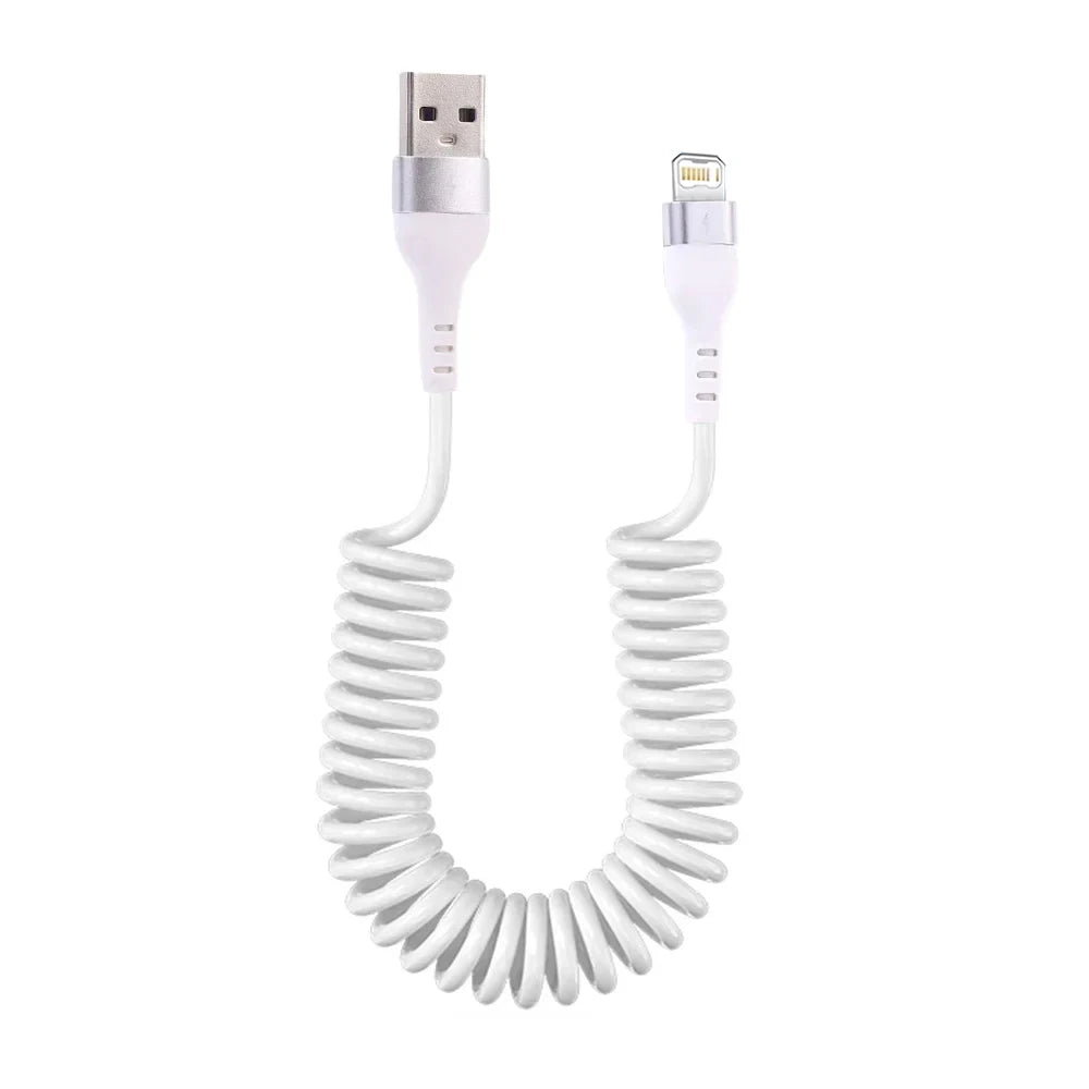 For Apple 30W USB Fast Car Charger Cable For iPhone 14 13 12 11 Pro Max 8 Plus X XS Spring Telescopic Charging Cable Accessories - CONGATON