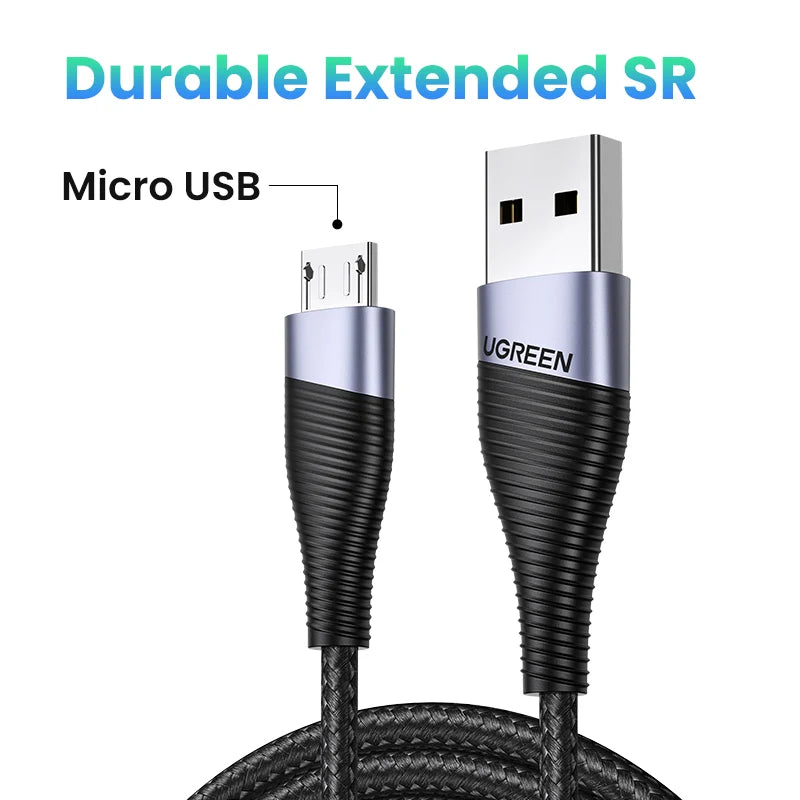 Ugreen Micro USB Cable 3A Nylon Fast Charging USB Type C Cable for Samsung Xiaomi HTC USB Charger Data Cable Mobile Phone Cable - CONGATON