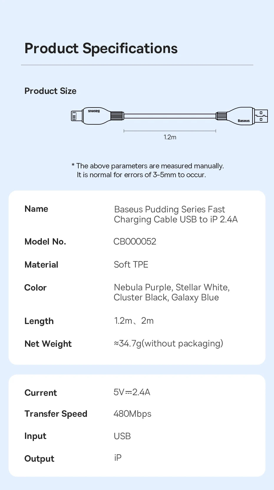 Baseus TPE 2.4A Fast Charging USB Cable for iPhone 14 13 Pro Max Xs Xr X 8 Plus Cable for iPhone iPad Air Mini 4 Charger Cable - CONGATON