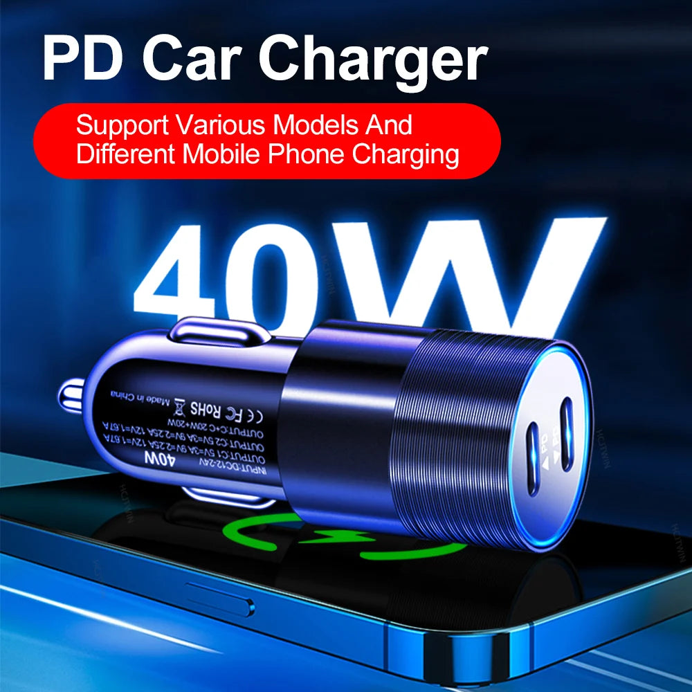 68W Dual USB Type C Car Charger Metal